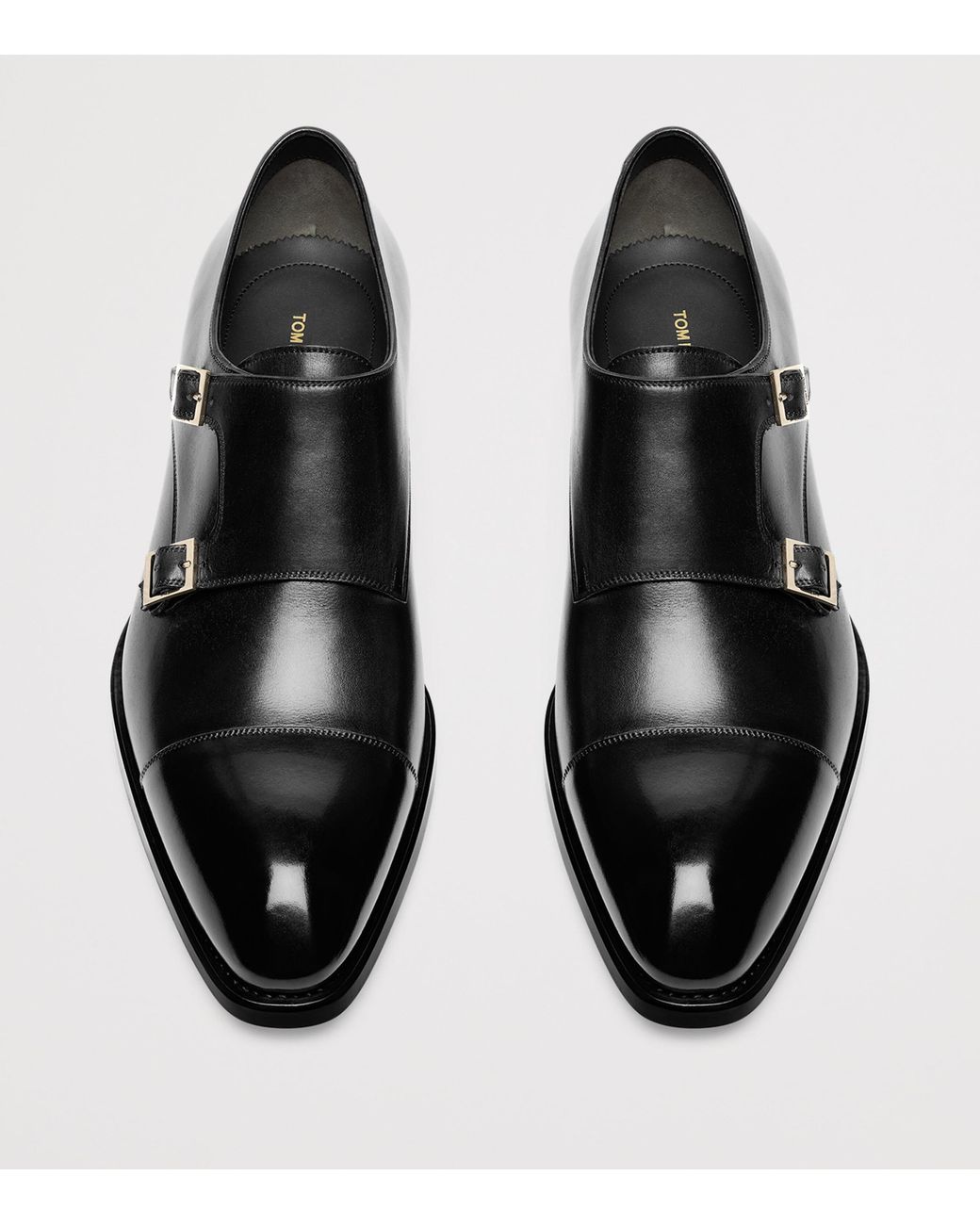 Tom Ford Black Burnished Leather Double Monk Shoes for men
