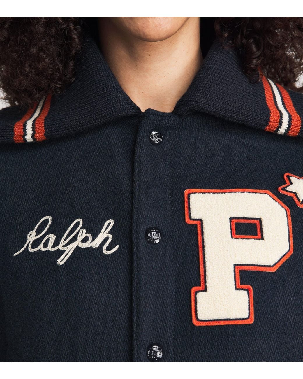 Polo Ralph Lauren Blue Wool-Blend Patchwork Bomber Jacket
