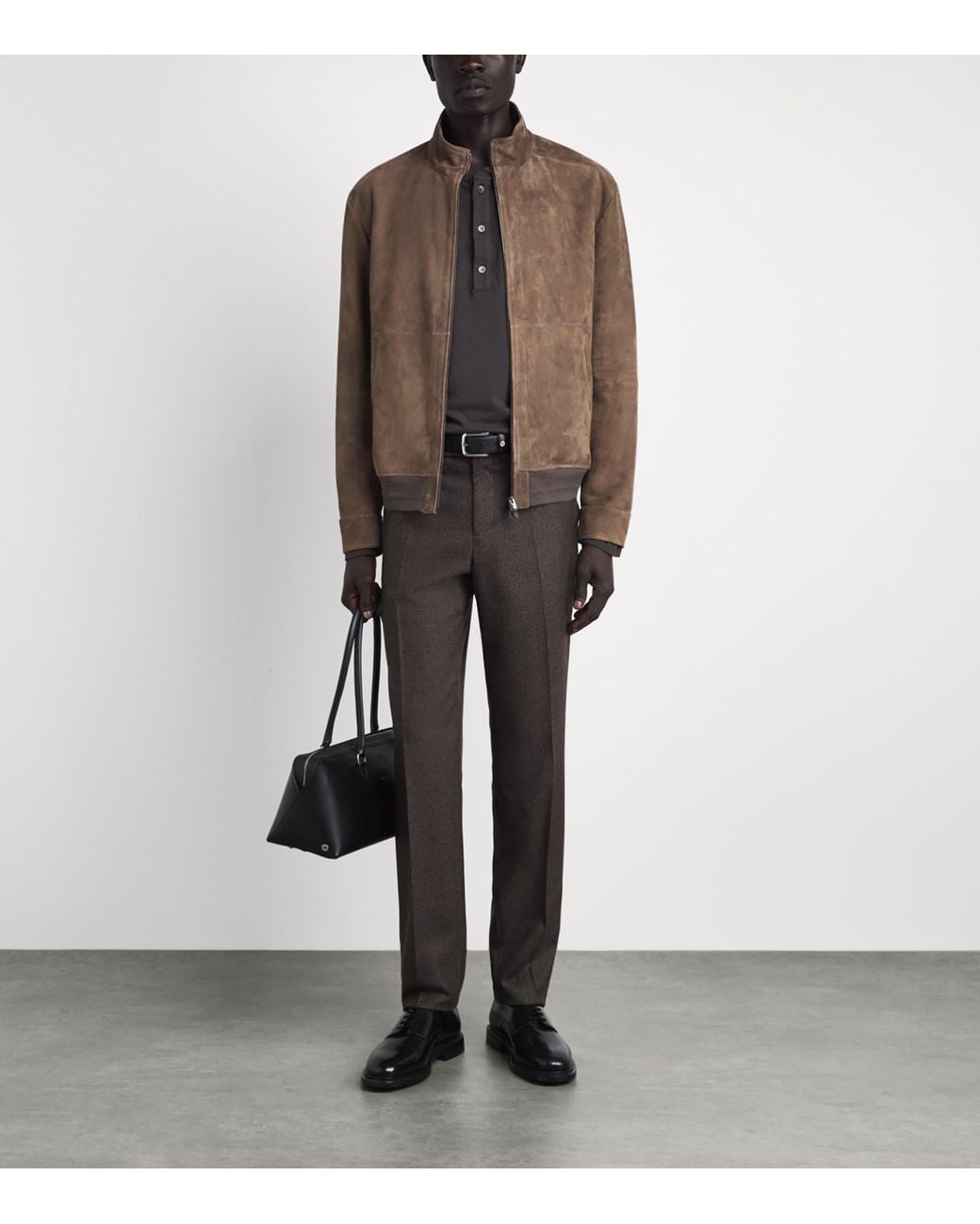 Canali Brown Lamb Suede Bomber Jacket for men