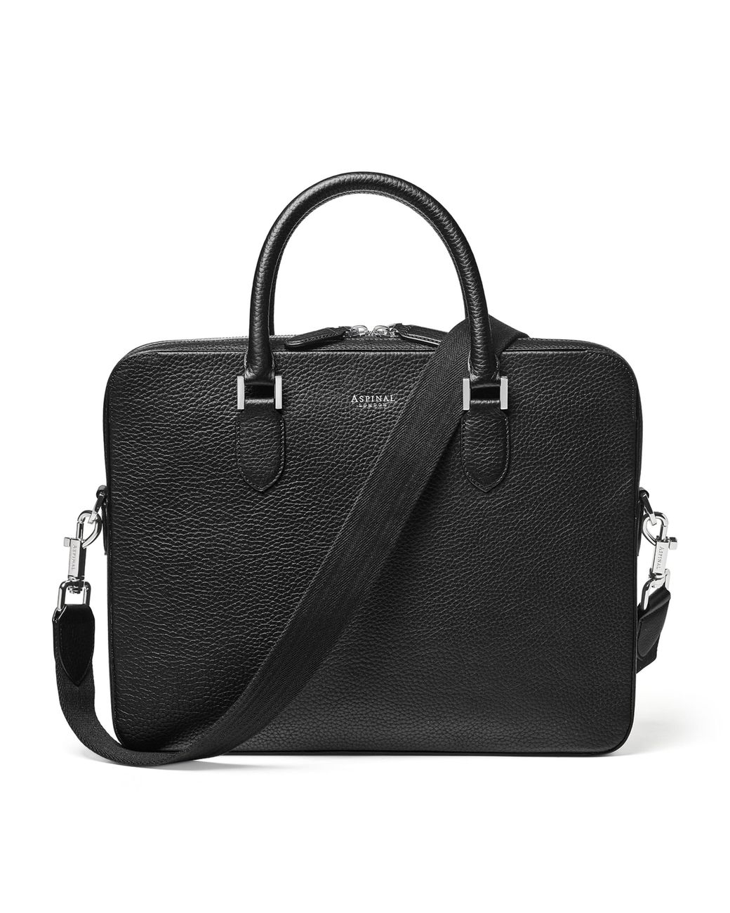 Aspinal Black Leather Shield Briefcase for men