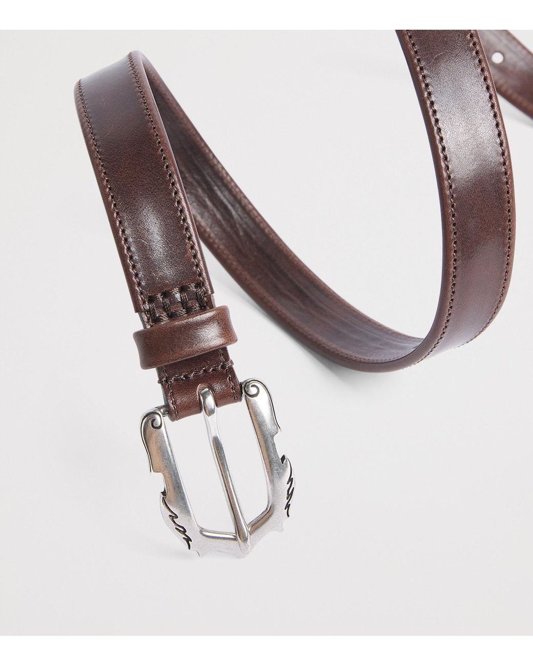 MOLEBO Brown Leather Engraved Western Belt for men