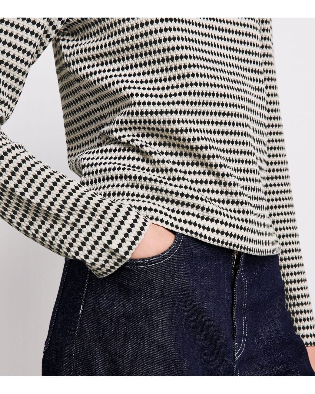 ME+EM Natural Long-Sleeve Jacquard Top