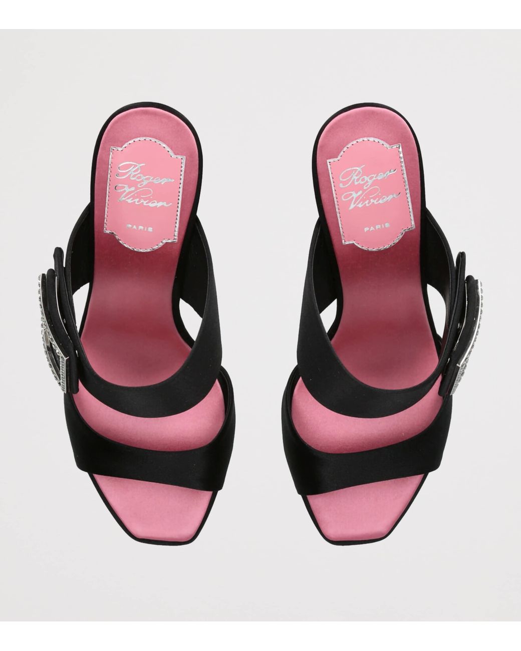 Roger Vivier Black Satin Trompette Wide-Strap Mules 85