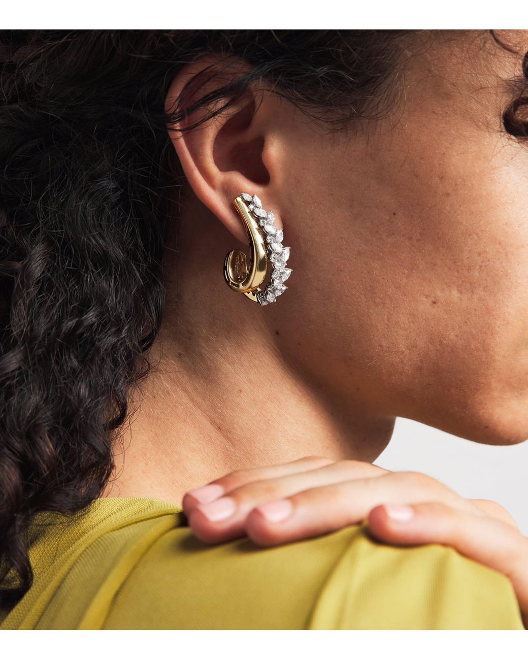 YEPREM Natural Mixed And Diamond Golden Strada Earring