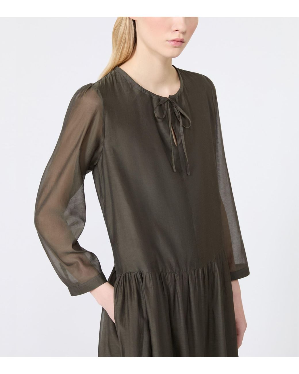 Max Mara Green Cotton-Silk Voile Maxi Dress