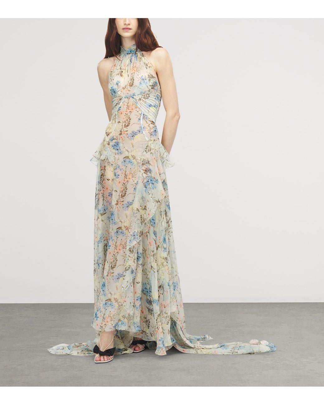 McQueen White Silk Floral Maxi Dress