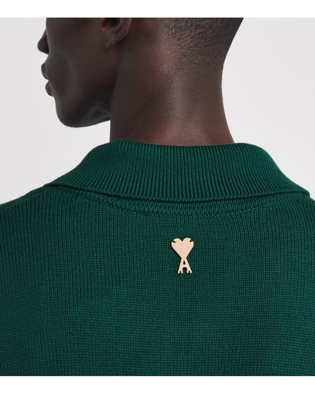 AMI Green Wool-Cotton Boxy Polo Sweater for men