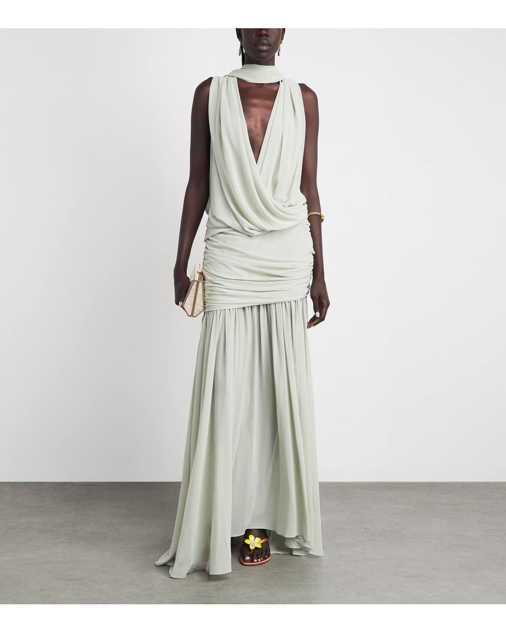 De La Vali White Chiffon Azul Maxi Dress