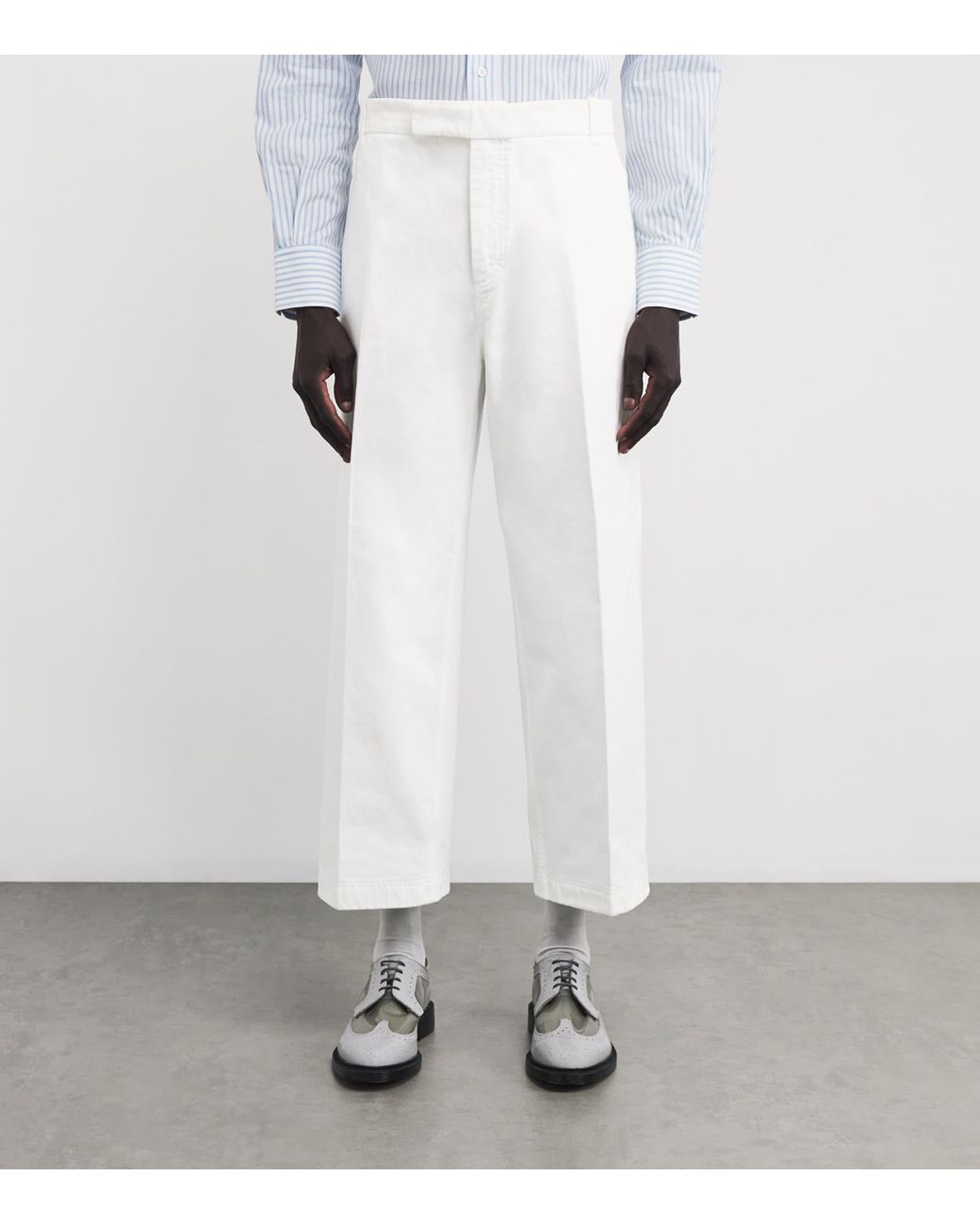 Thom Browne White Cotton Twill Utility Trousers for men