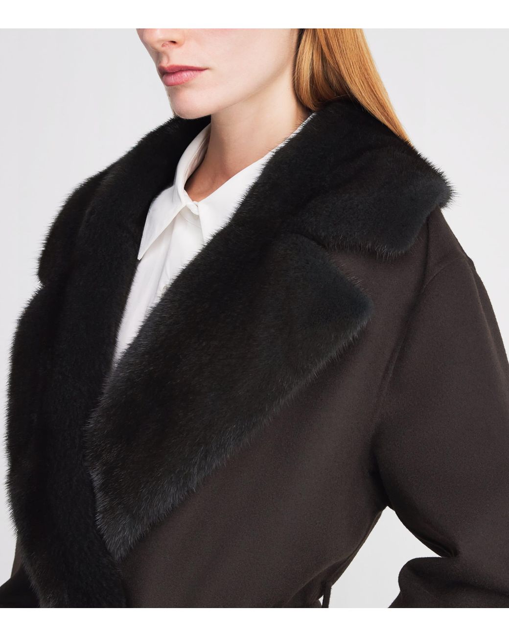 Kiton Black Cashmere Mink-Lapel Wrap Coat