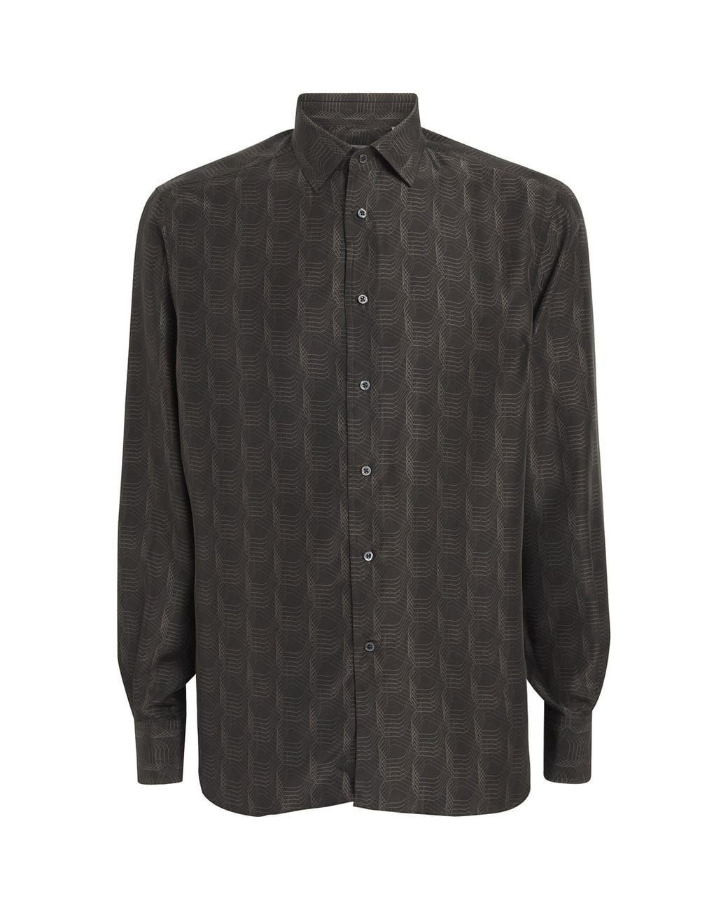 Corneliani Gray Silk Geometric Print Shirt for men