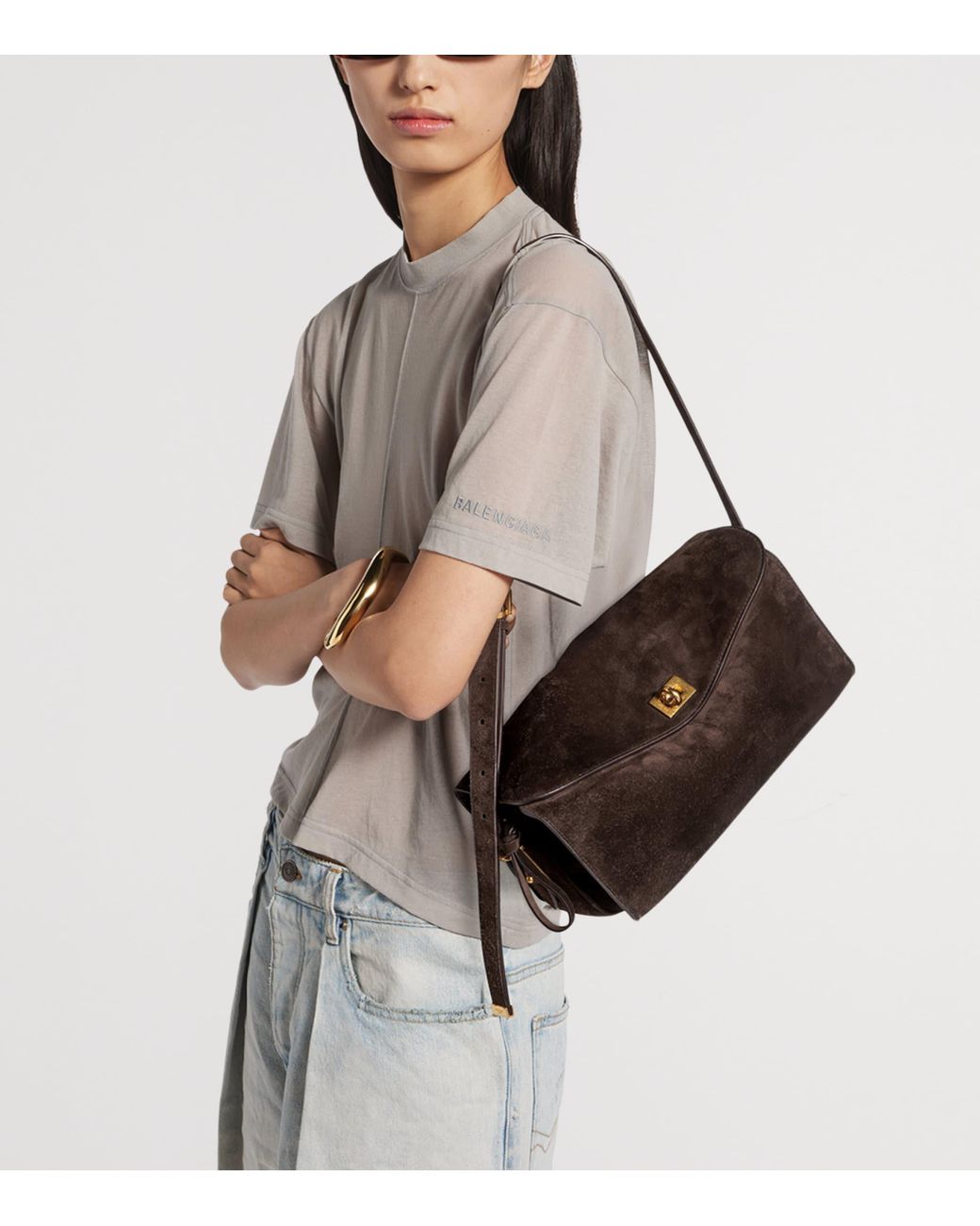 Balenciaga Brown Medium Calfskin Le 7 Shoulder Bag