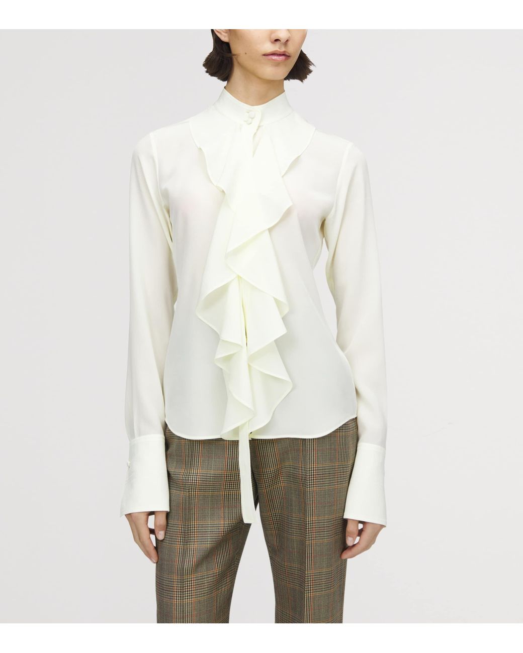 McQueen White Silk Ruffle Blouse