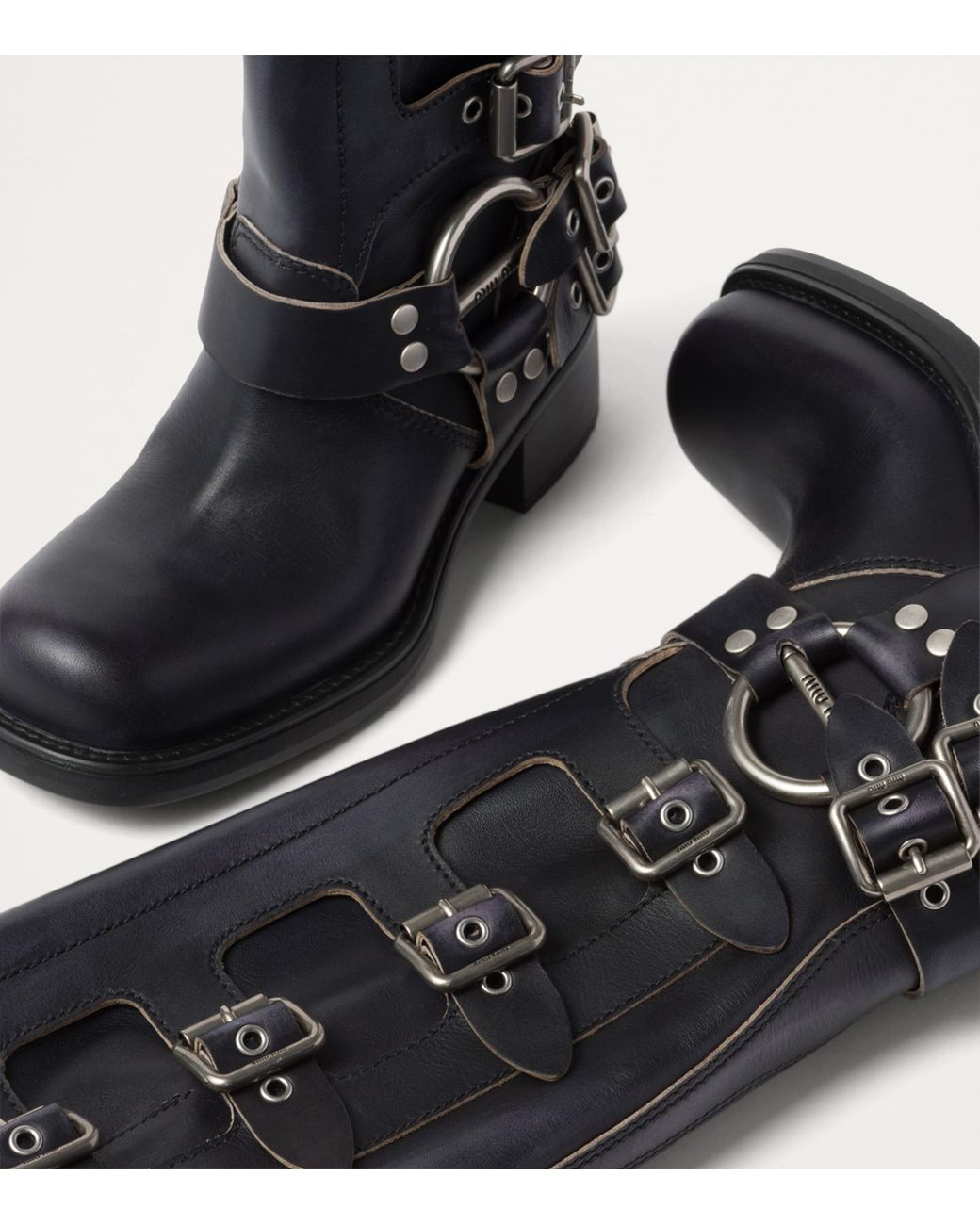 Miu Miu Black Leather Buckle Boots 50