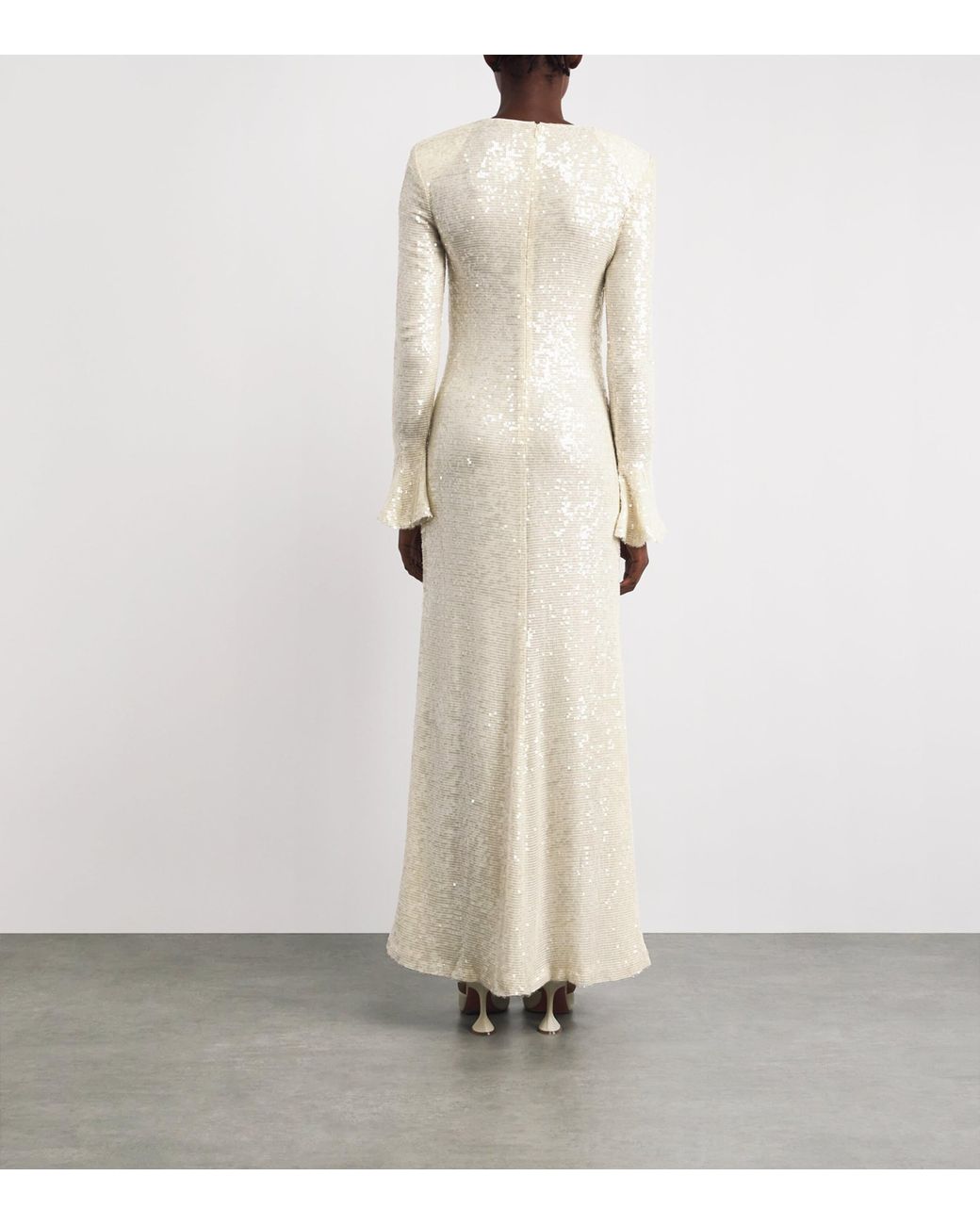 LAPOINTE Natural Sequin Flared-Sleeve Maxi Dress