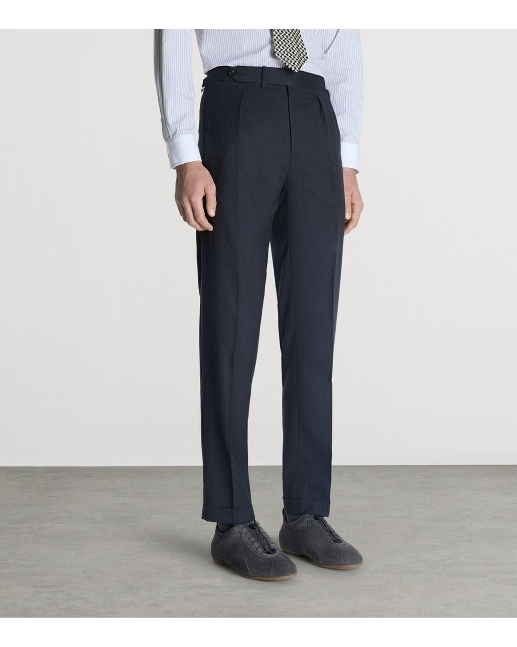 Dunhill Blue Wool Pleated Trousers for men