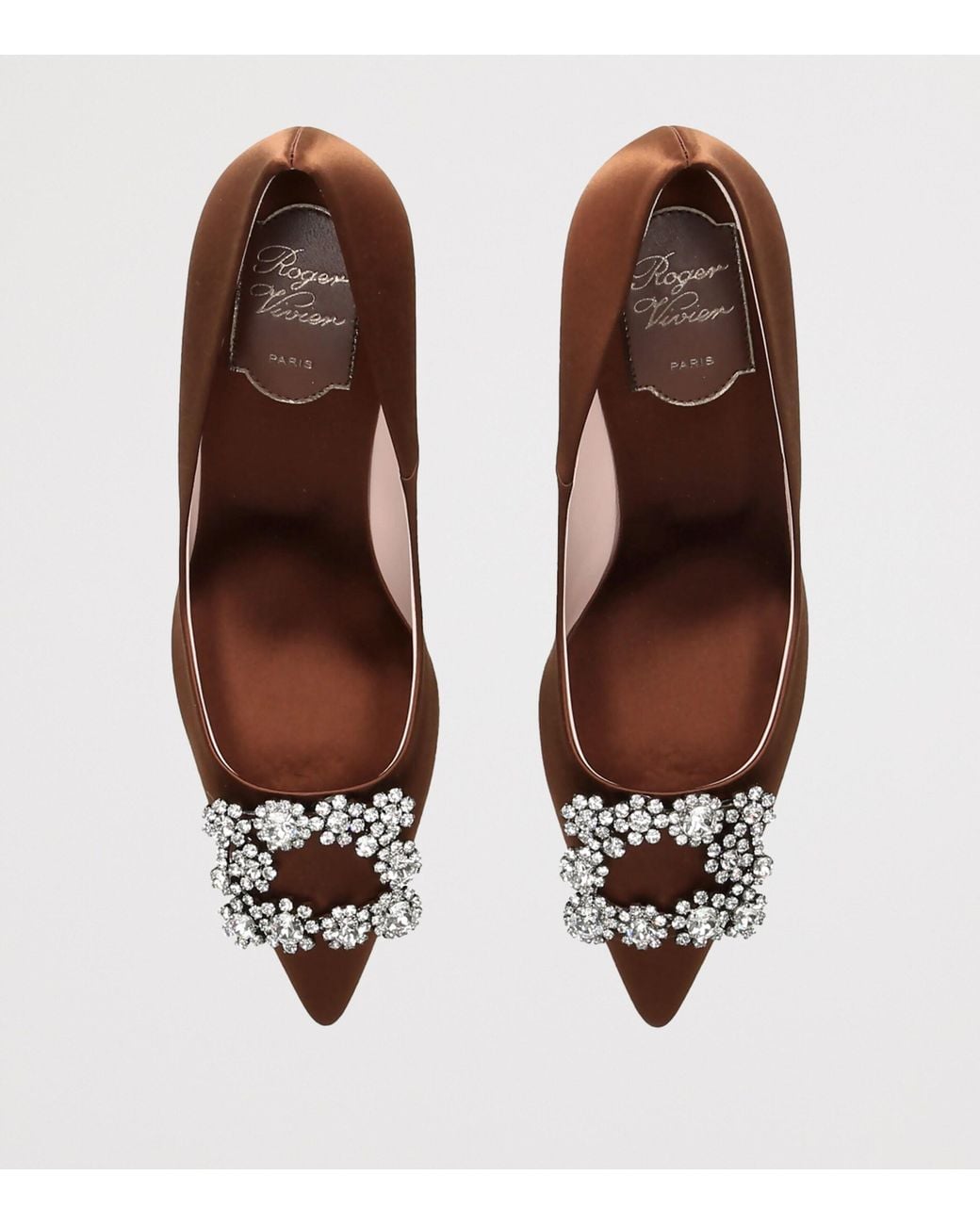 Roger Vivier Brown Satin Decolleté Flower Strass Pumps 65