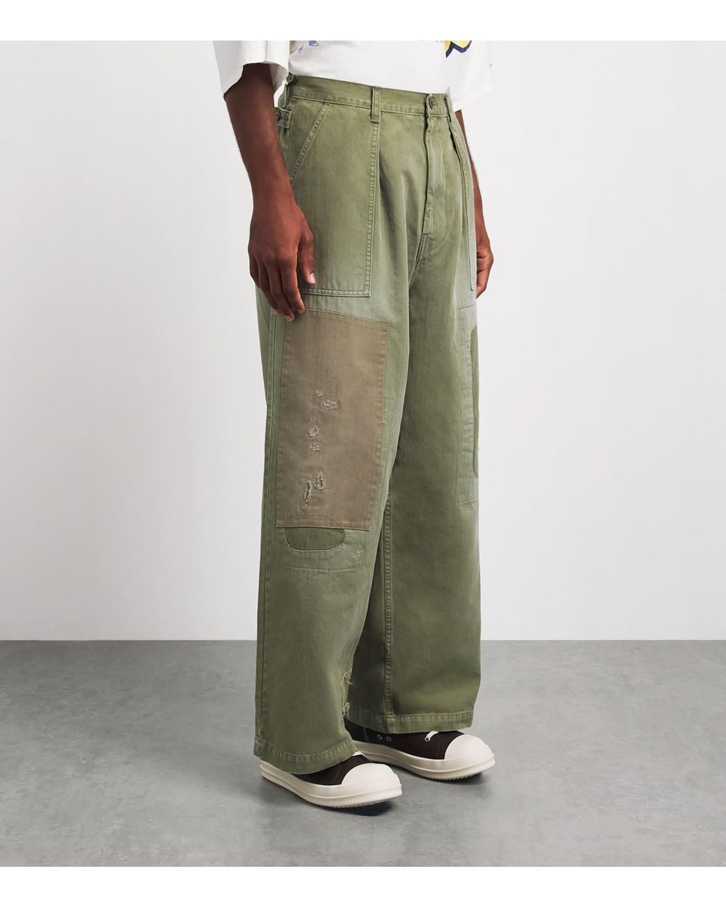 Kapital Green Fatigue Herringbone Baggie Jeans for men