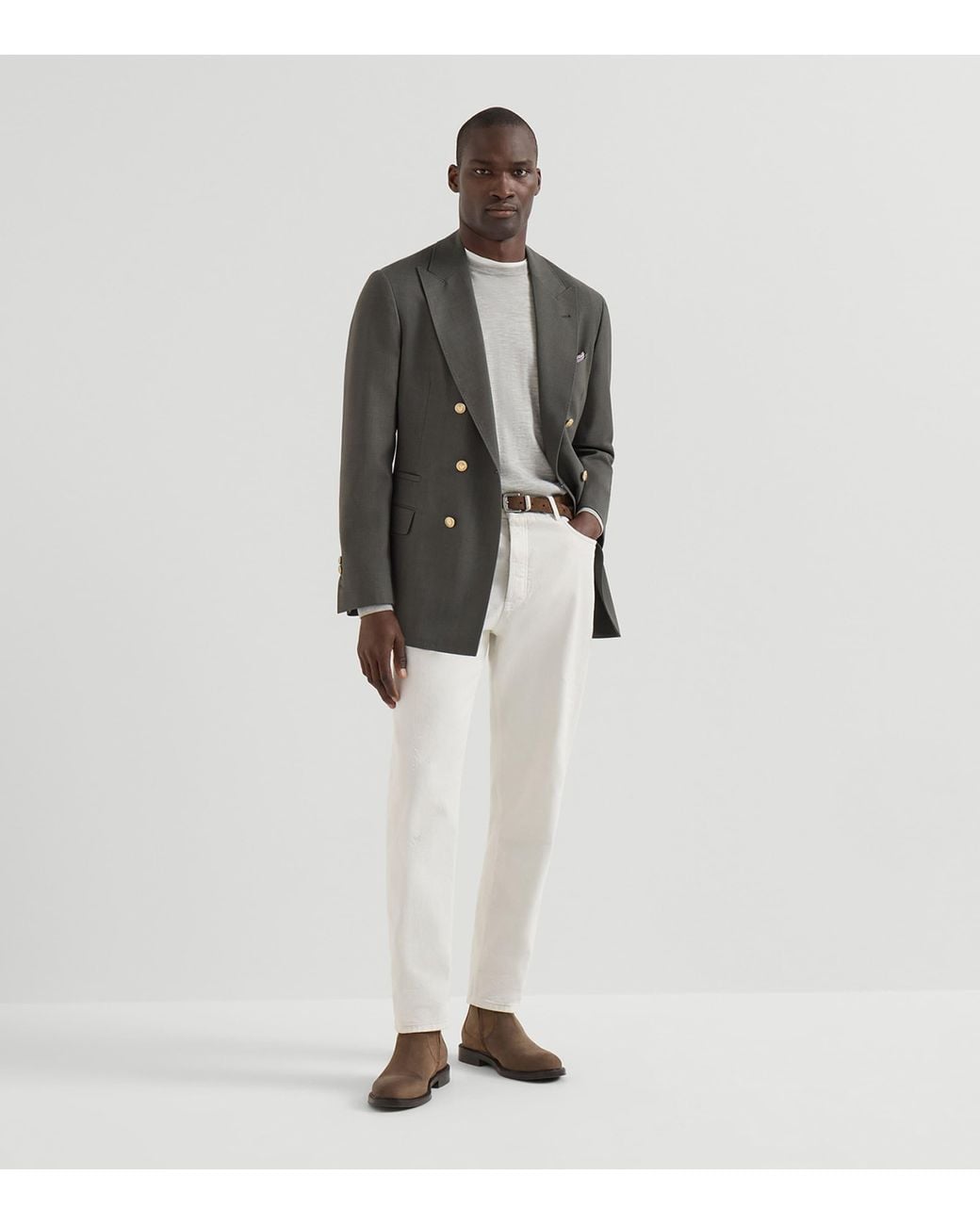 Brunello Cucinelli Gray Cashmere-Silk Crew-Neck Sweater for men