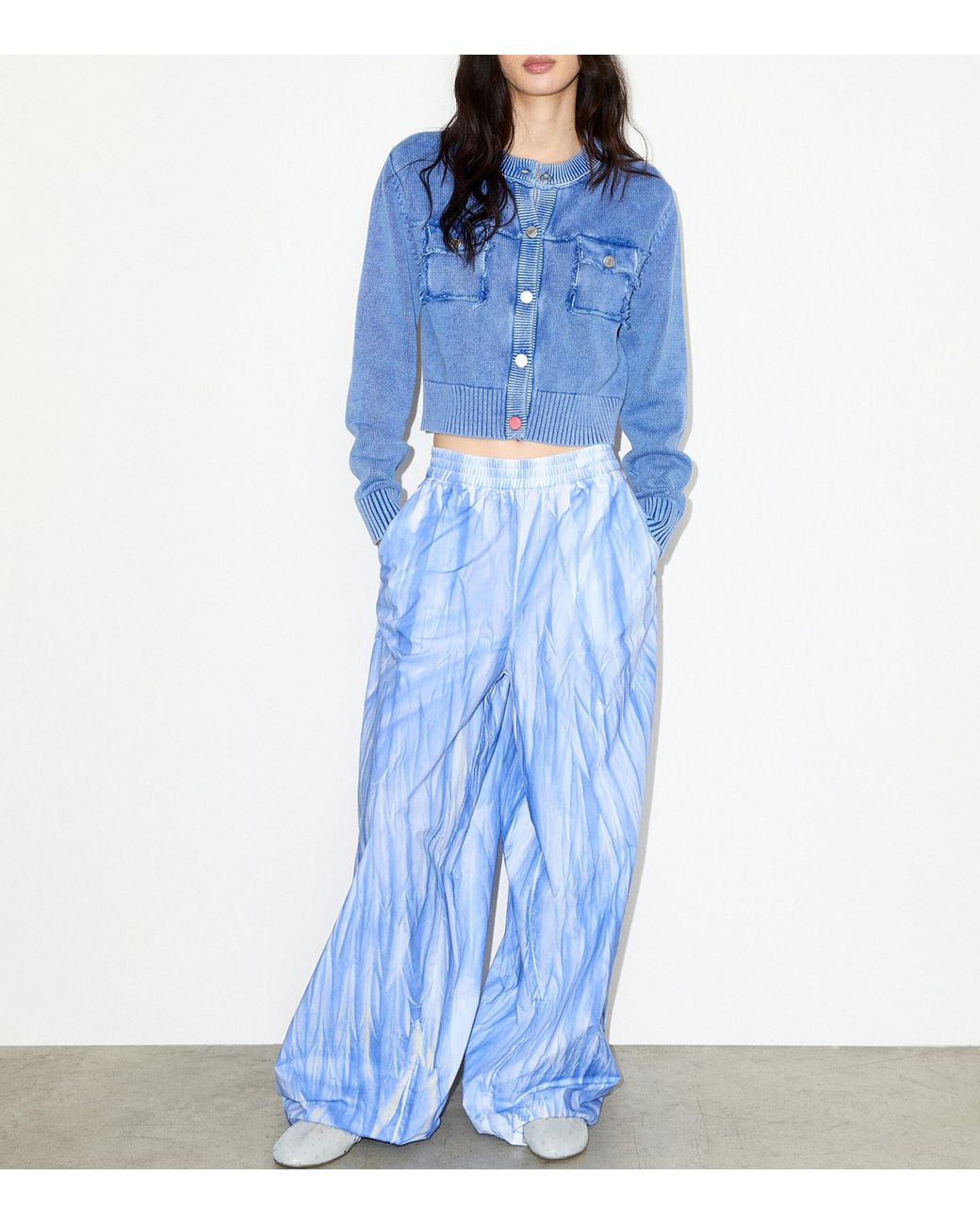 MAX&Co. Blue Cotton Tie-Dye Straight Trousers