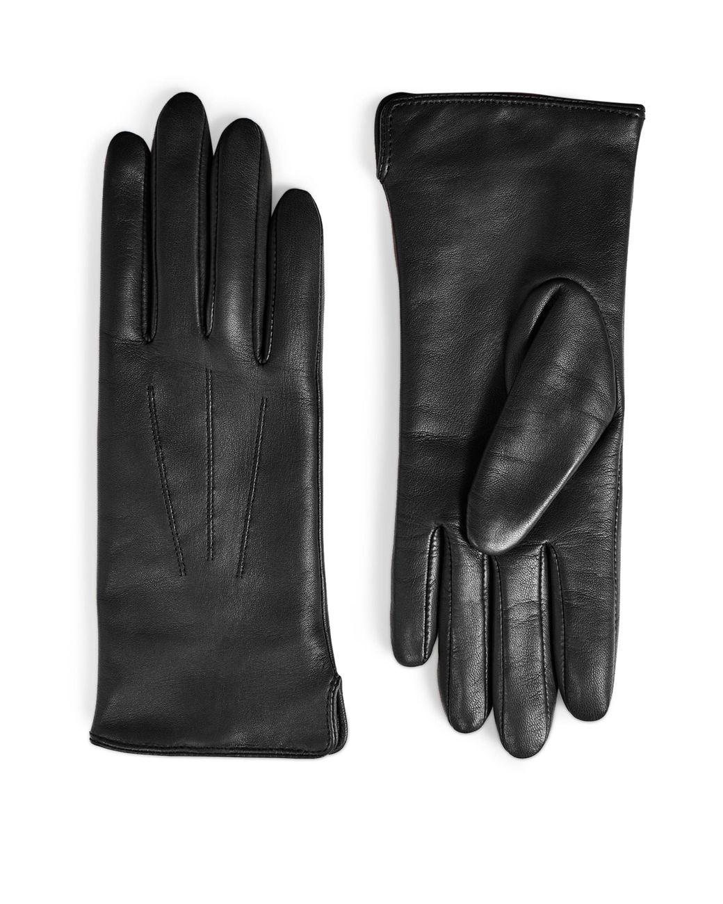 Aspinal Black Wool-Cashmere Lined Leather Gloves
