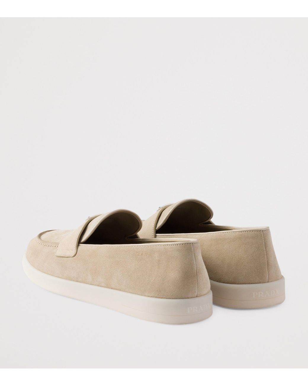 Prada Natural Suede Triangle Loafers for men