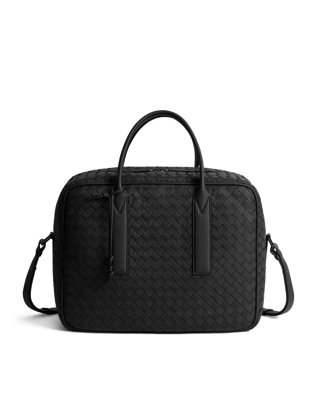 Bottega Veneta Black Leather Intrecciato Getaway Weekender Travel Bag