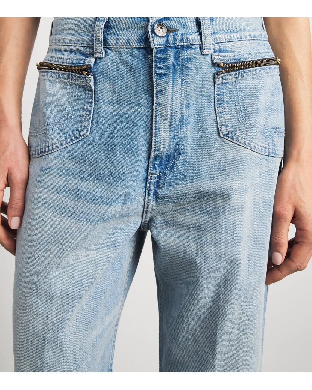 Sandro Blue Zipped-Pocket Wide-Leg Jeans