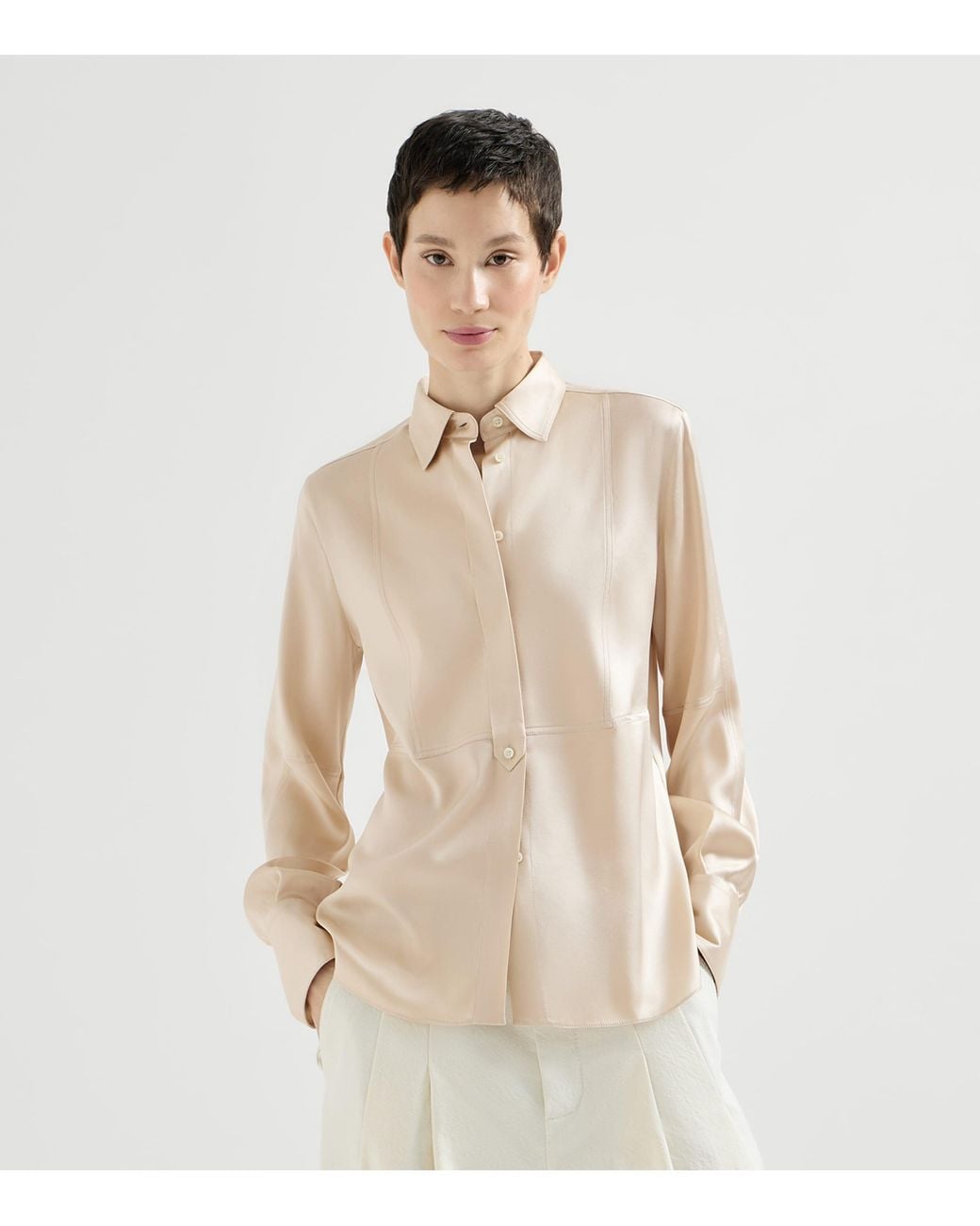 Brunello Cucinelli Natural Stretch-Silk Satin Shirt