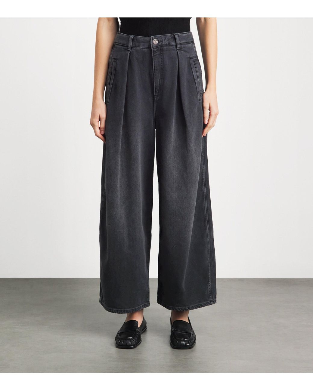 ME+EM Blue Pleated Barrel-Leg Jeans