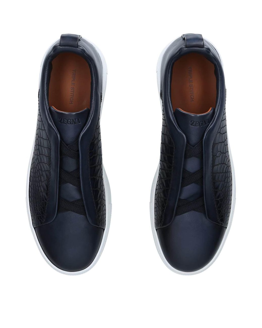 Zegna Blue Crocodile Leather Triple Stitch Sneakers for men