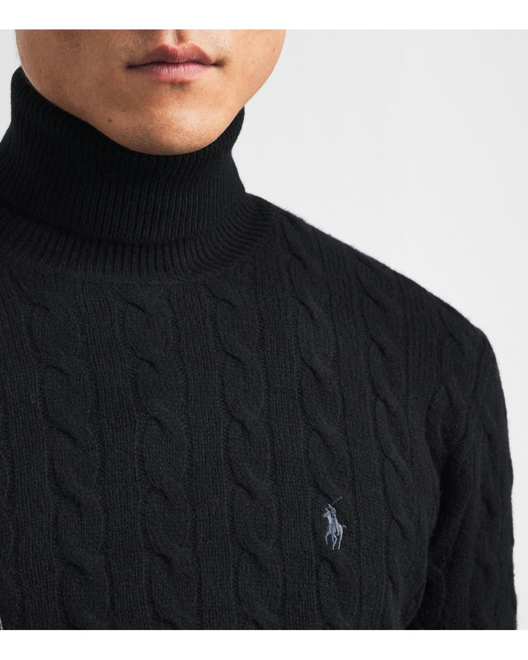 Polo Ralph Lauren Black Wool-Cashmere Cable-Knit Rollneck Sweater for men