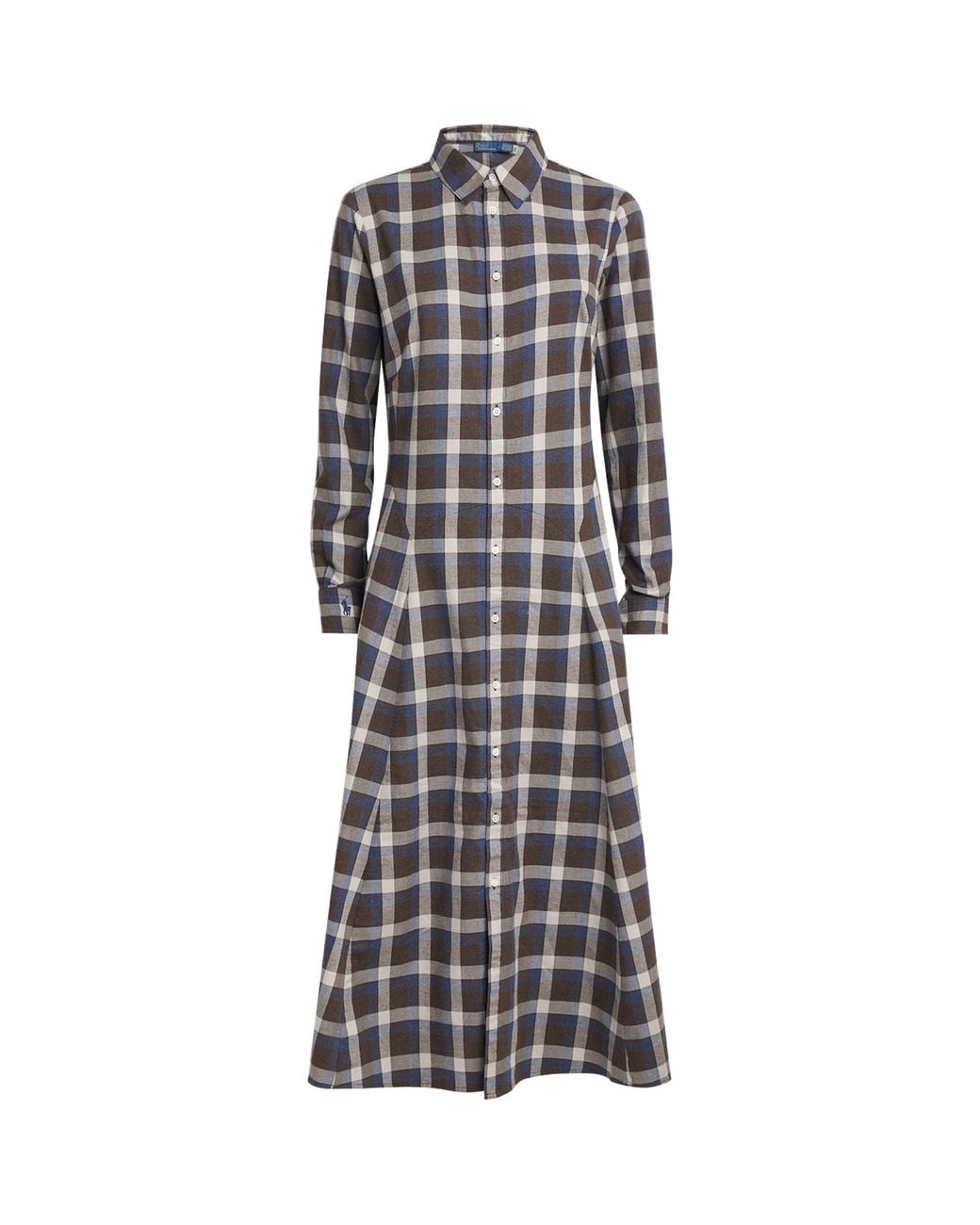 Polo Ralph Lauren Gray Cotton Plaid Midi Shirt Dress