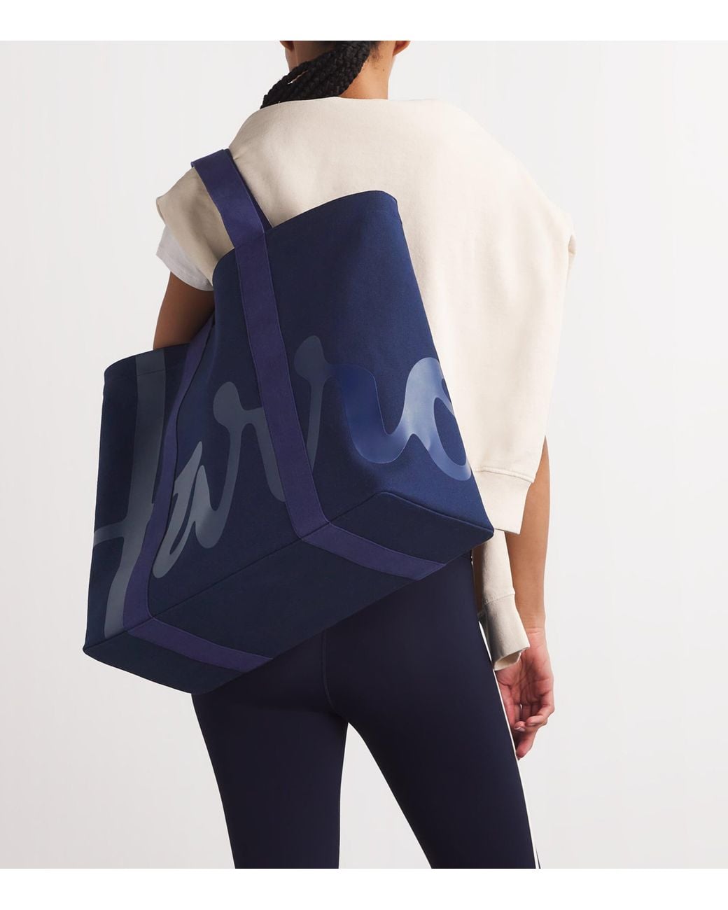 Harrods Blue Large Cotton Logo Tote Bag