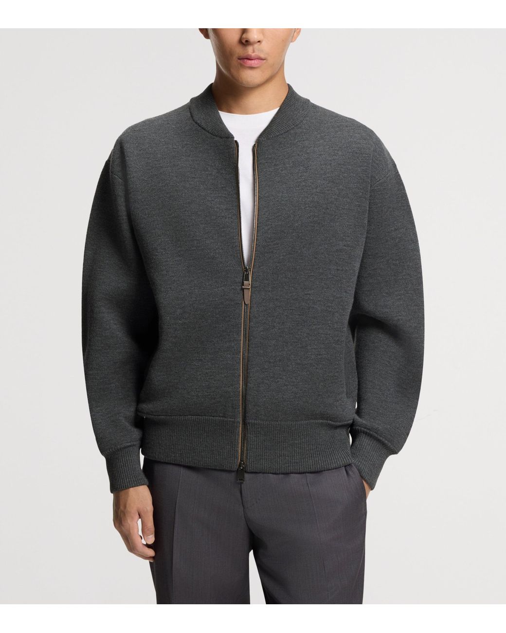 Boss Gray Wool-Blend Bomber Jacket for men