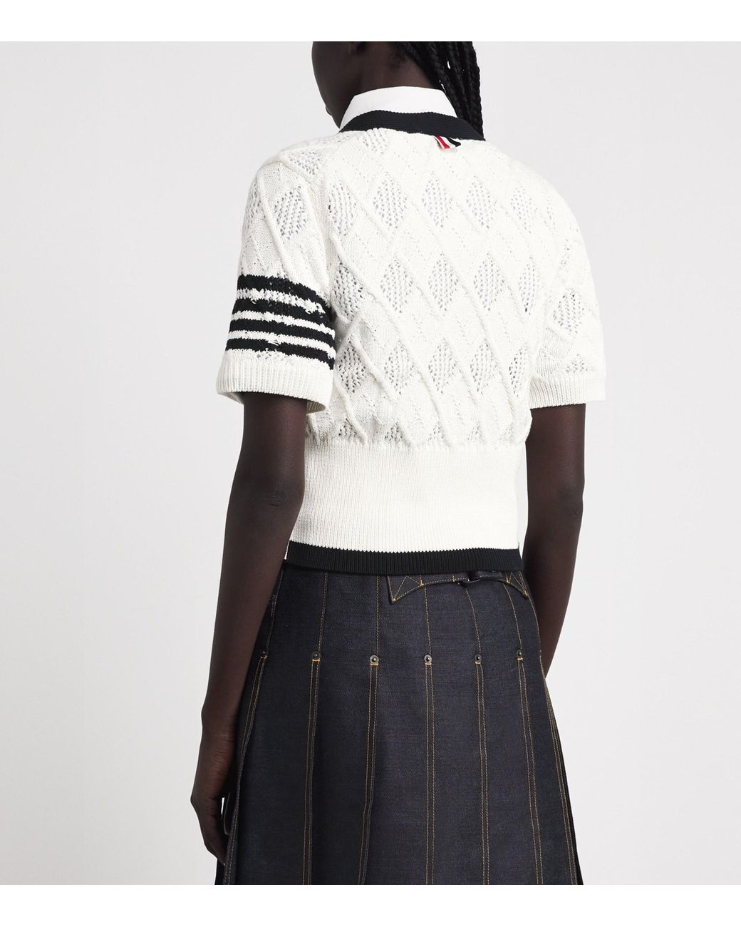 Thom Browne White Argyle Pointelle Knit Cardigan