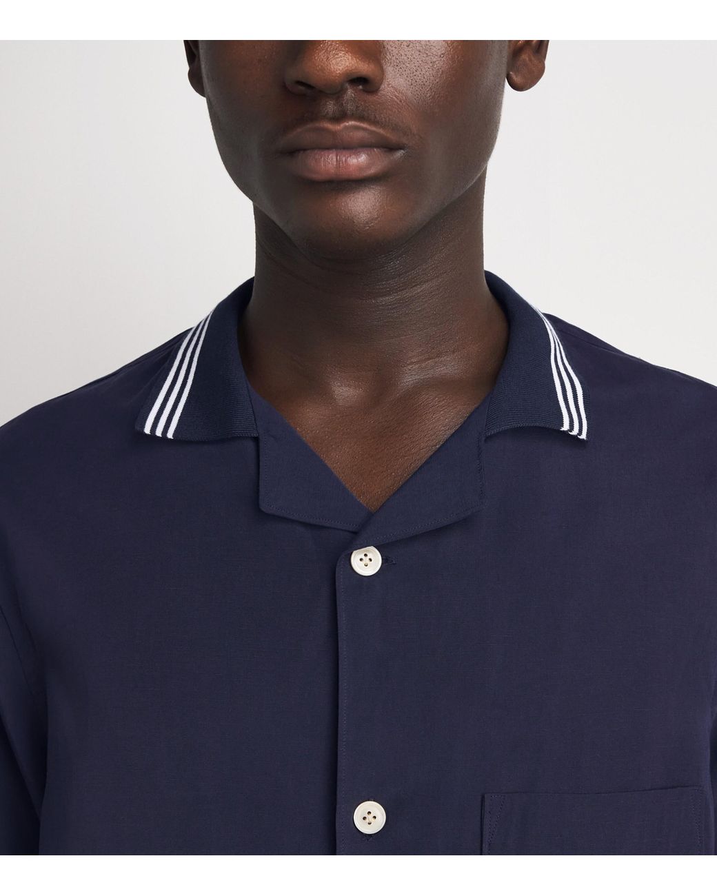 Eleventy Blue Stripe-Collar Bowling Shirt for men