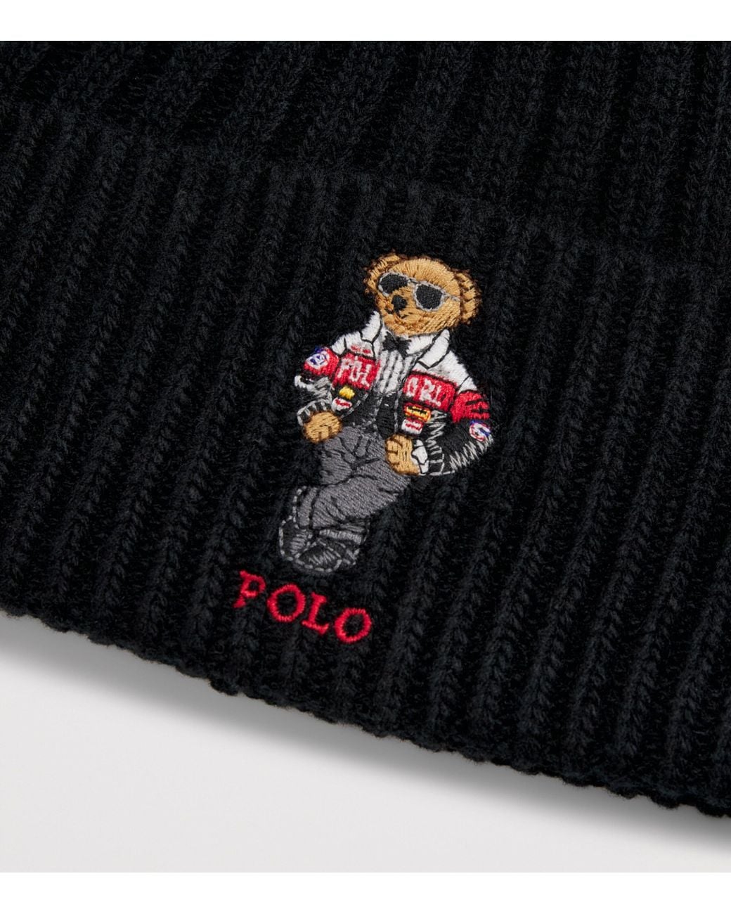 Polo Ralph Lauren Black Ribbed Polo Bear Beanie for men