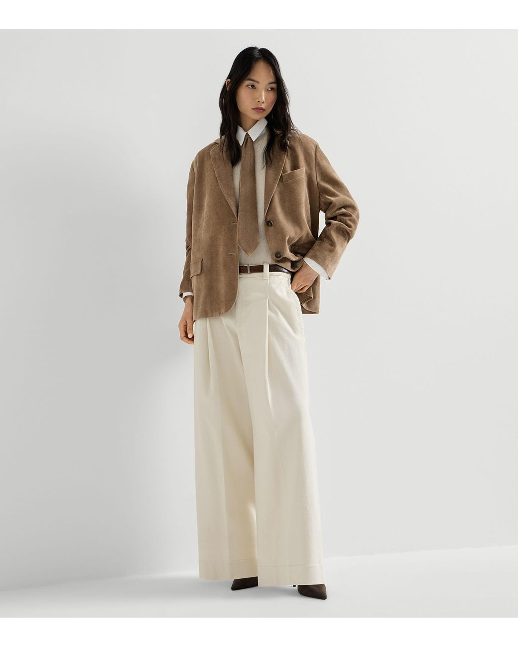 Brunello Cucinelli White Cotton Twill Cuffed Trousers