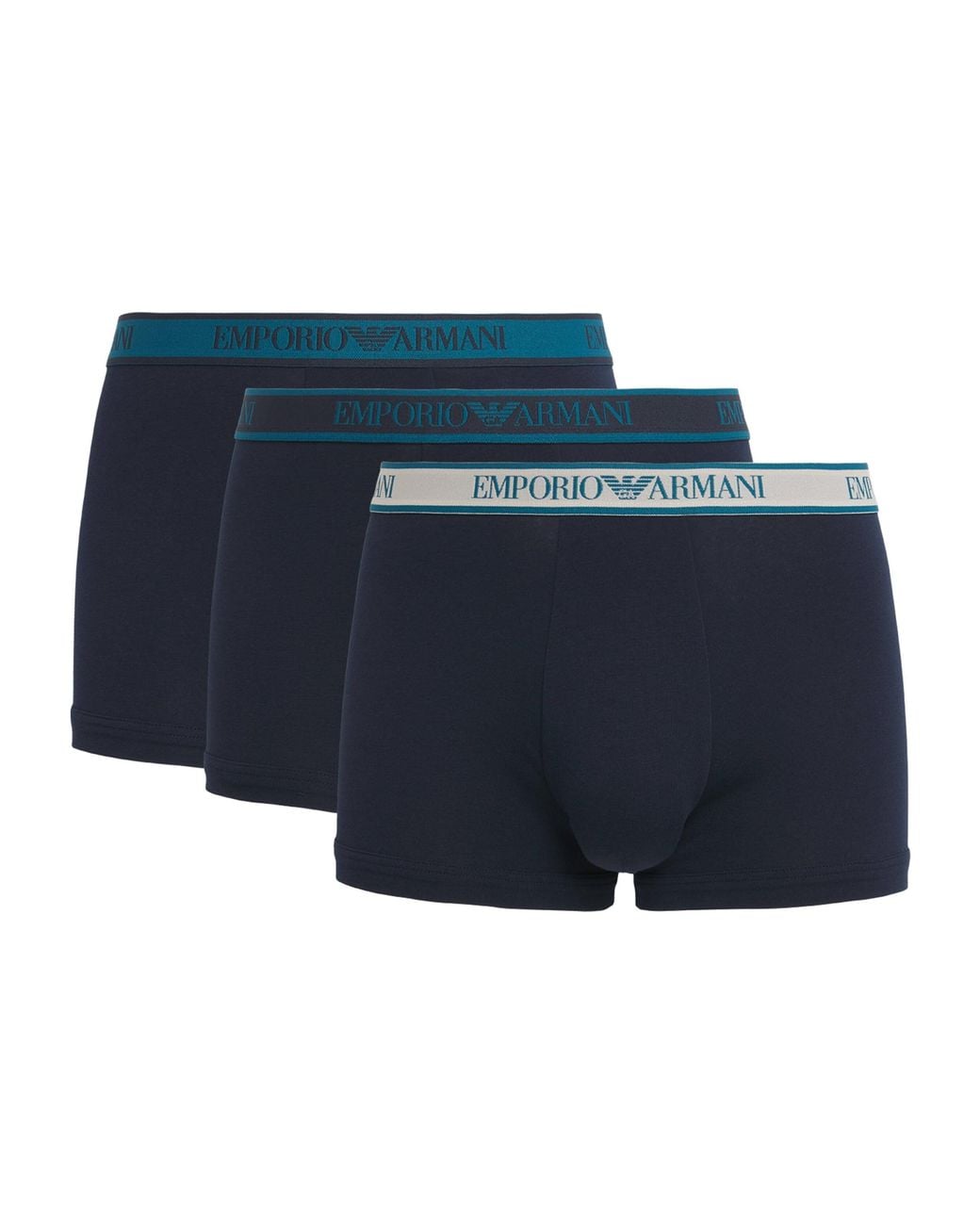 Emporio Armani Blue Stretch-Cotton Logo Trunks for men