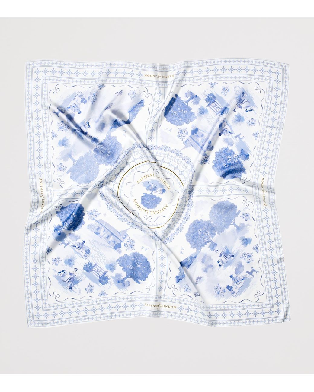 Aspinal Blue Silk Landscape Scarf