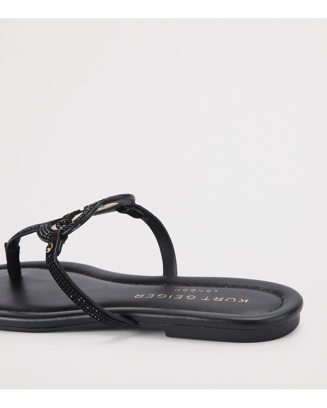 Kurt Geiger Black Leather Heart T-Bar Sandals