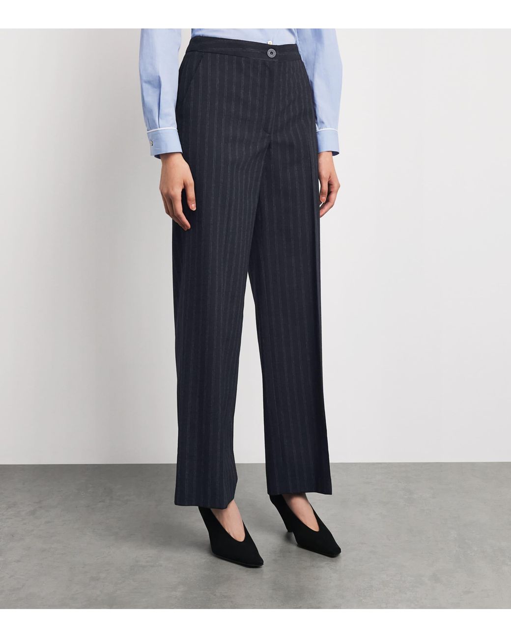 Claudie Pierlot Blue Wool-Blend Pinstripe Tailored Trousers