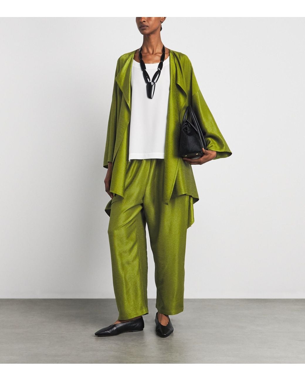 Eskandar Green Silk Plissé Japanese Trousers