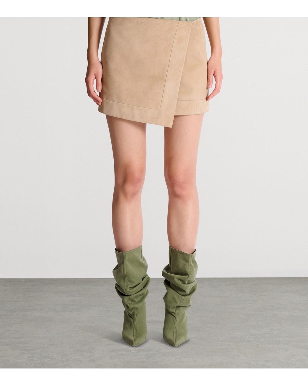 Balmain Natural Suede Wrap Mini Skirt