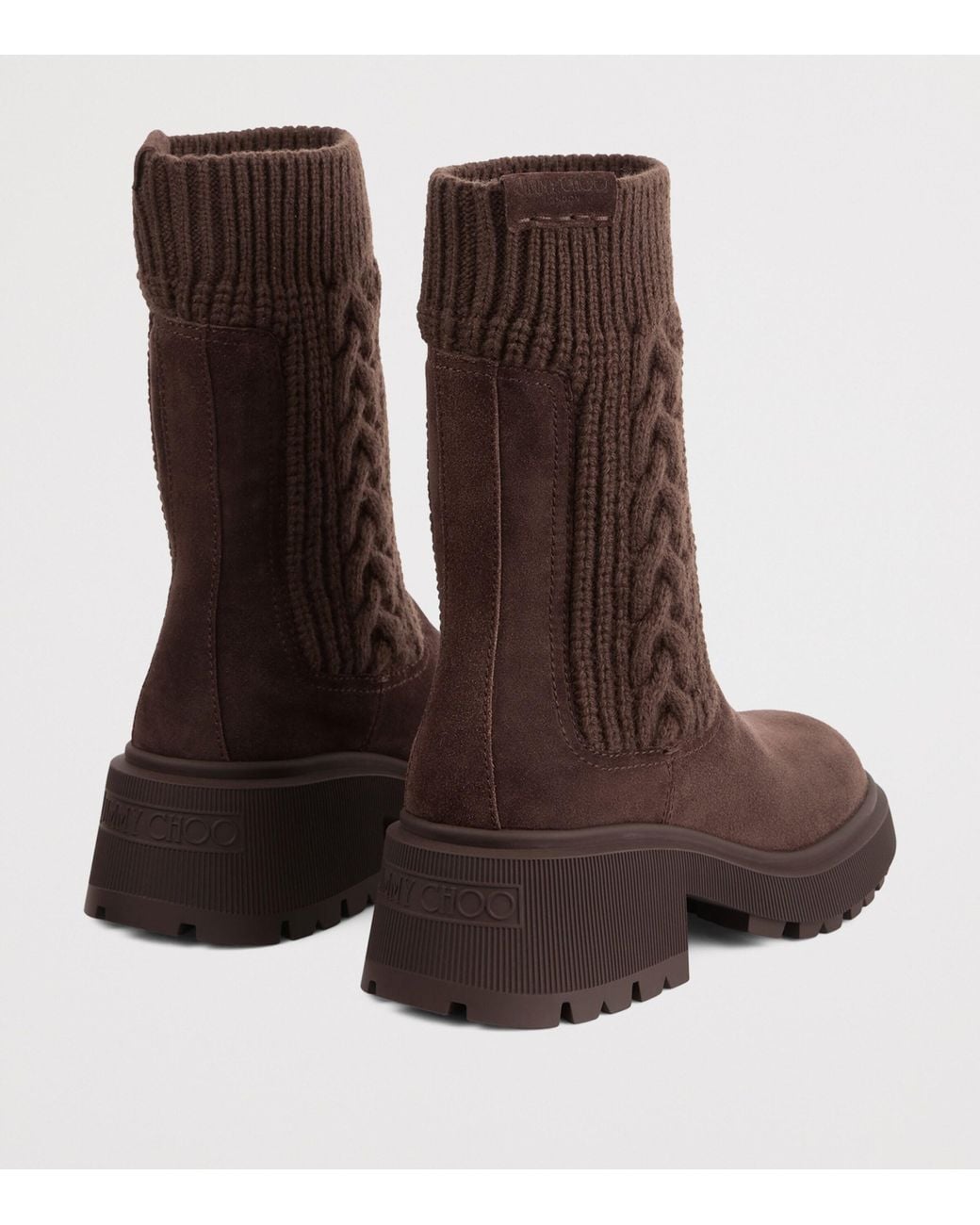 Jimmy Choo Brown Tamia 70 Suede Cable-Knit Boots