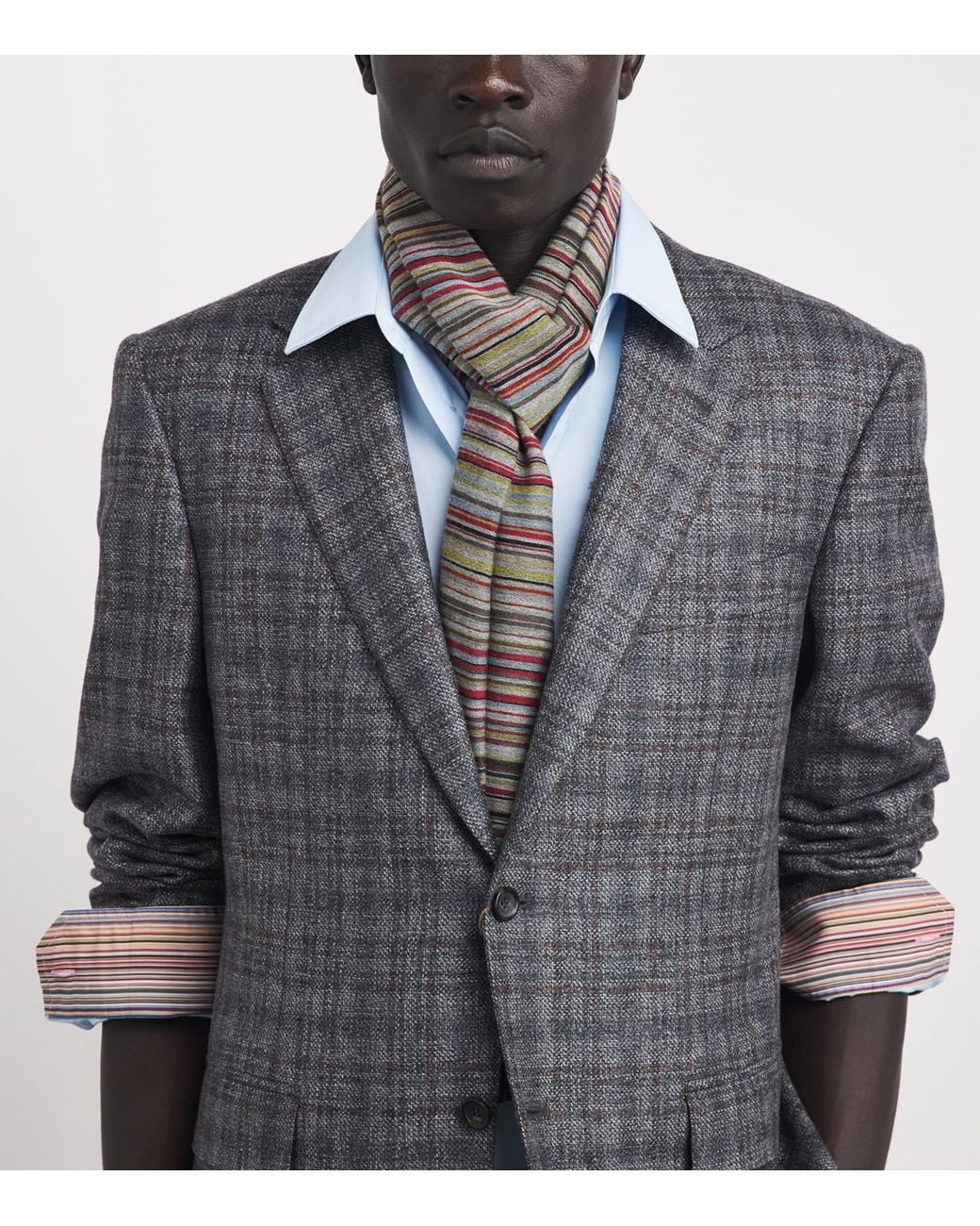 Paul Smith Brown Wool-Silk Signature Stripe Scarf for men