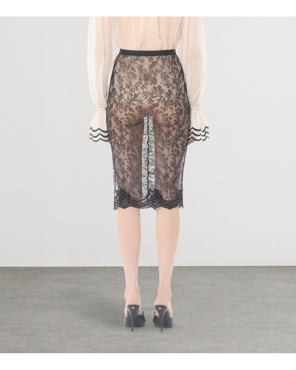 Valentino Gray Lace Ruched Skirt