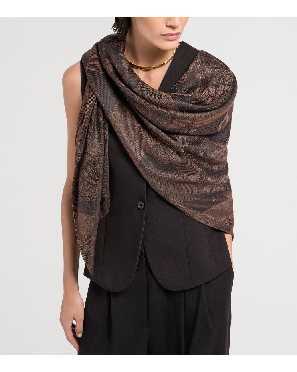 BVLGARI Brown Silk Jacquard Scarf