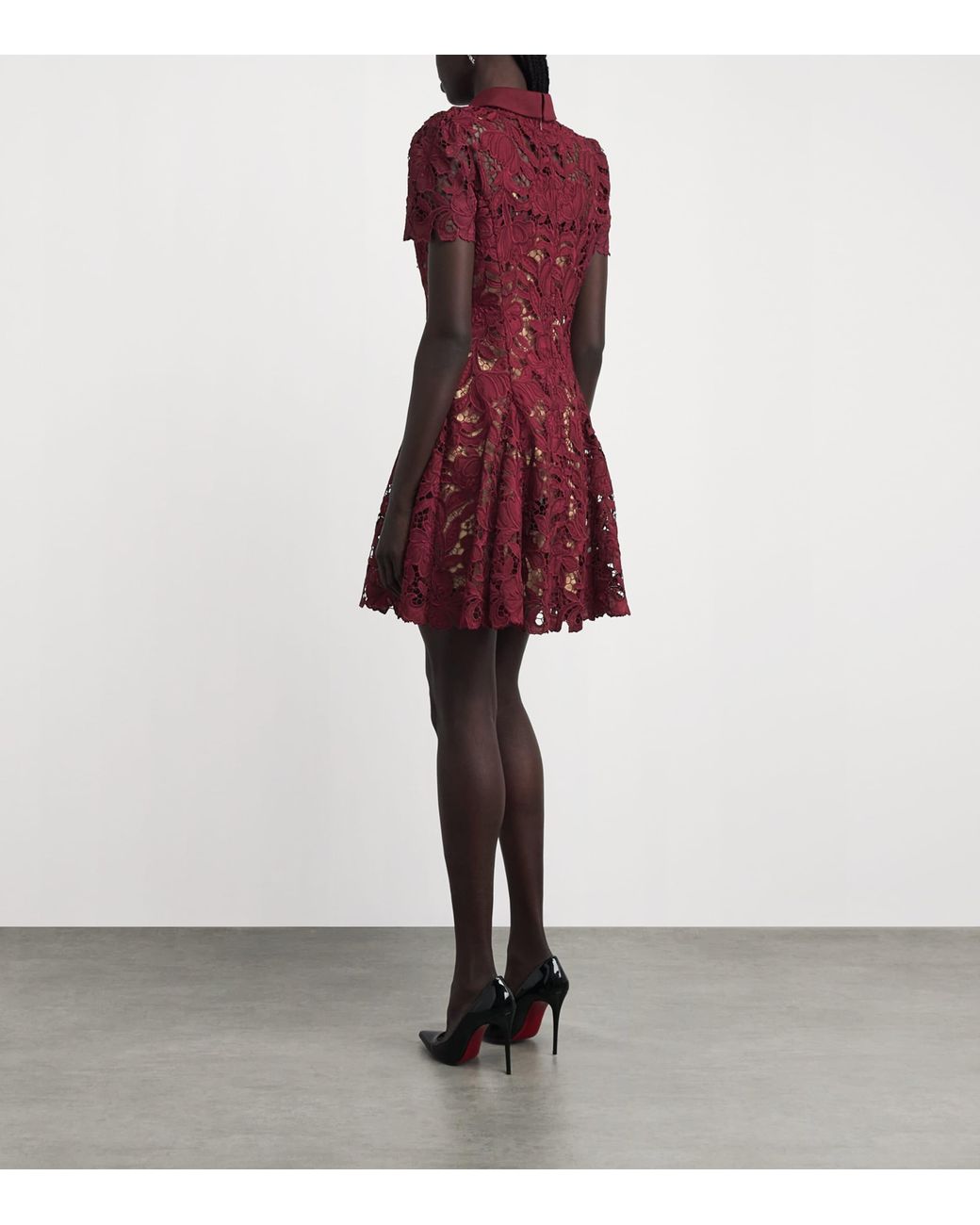 Self-Portrait Red Lace Floral Mini Dress